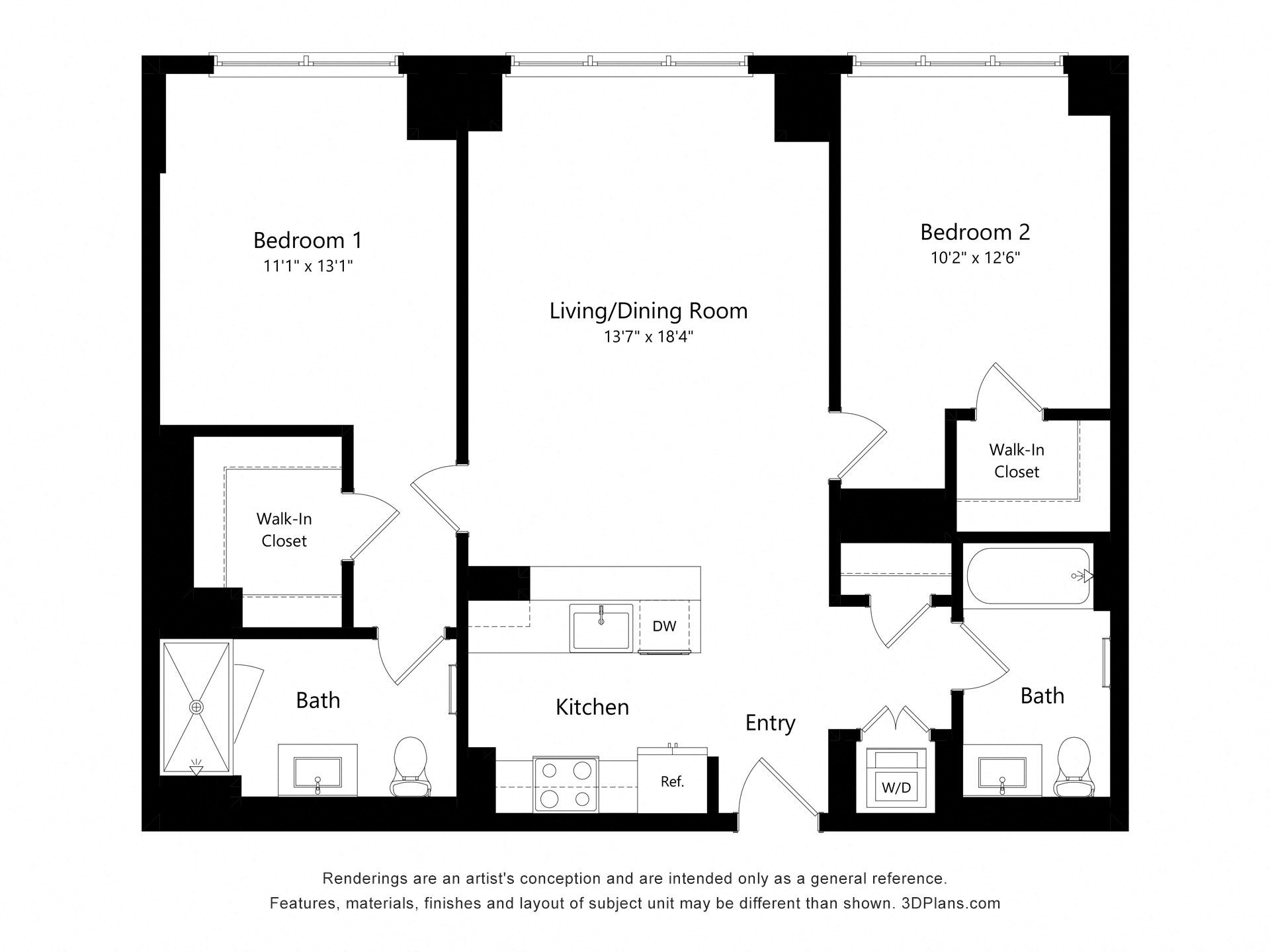 2 Bed 2 Bath Floor Plan C02 Continuum white plains